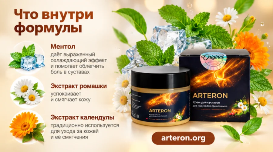 Arteron — натуральный состав крема: ментол, ромашка, календула